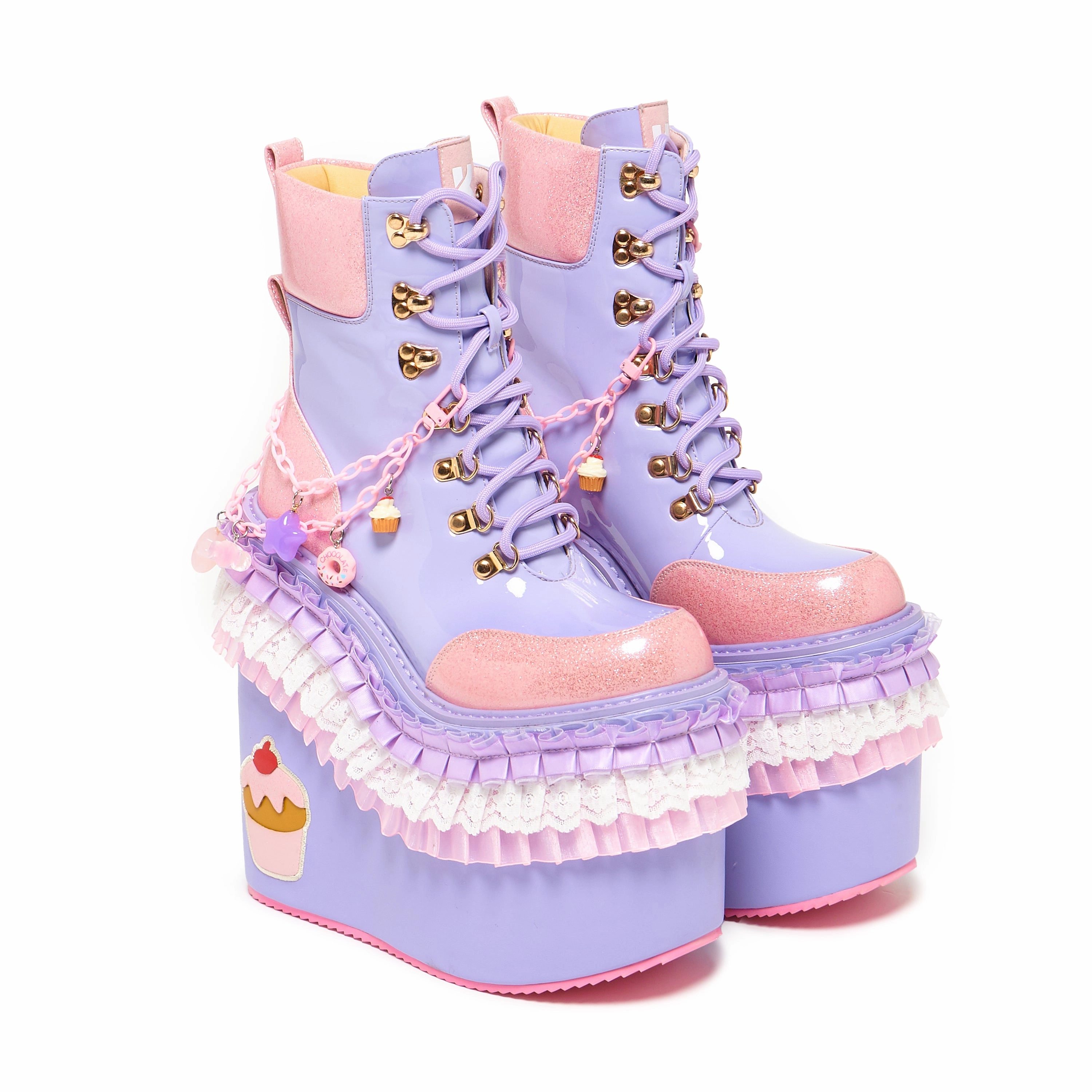 80s Ankle Boots Cupcake Towers Platform Boots - Purple