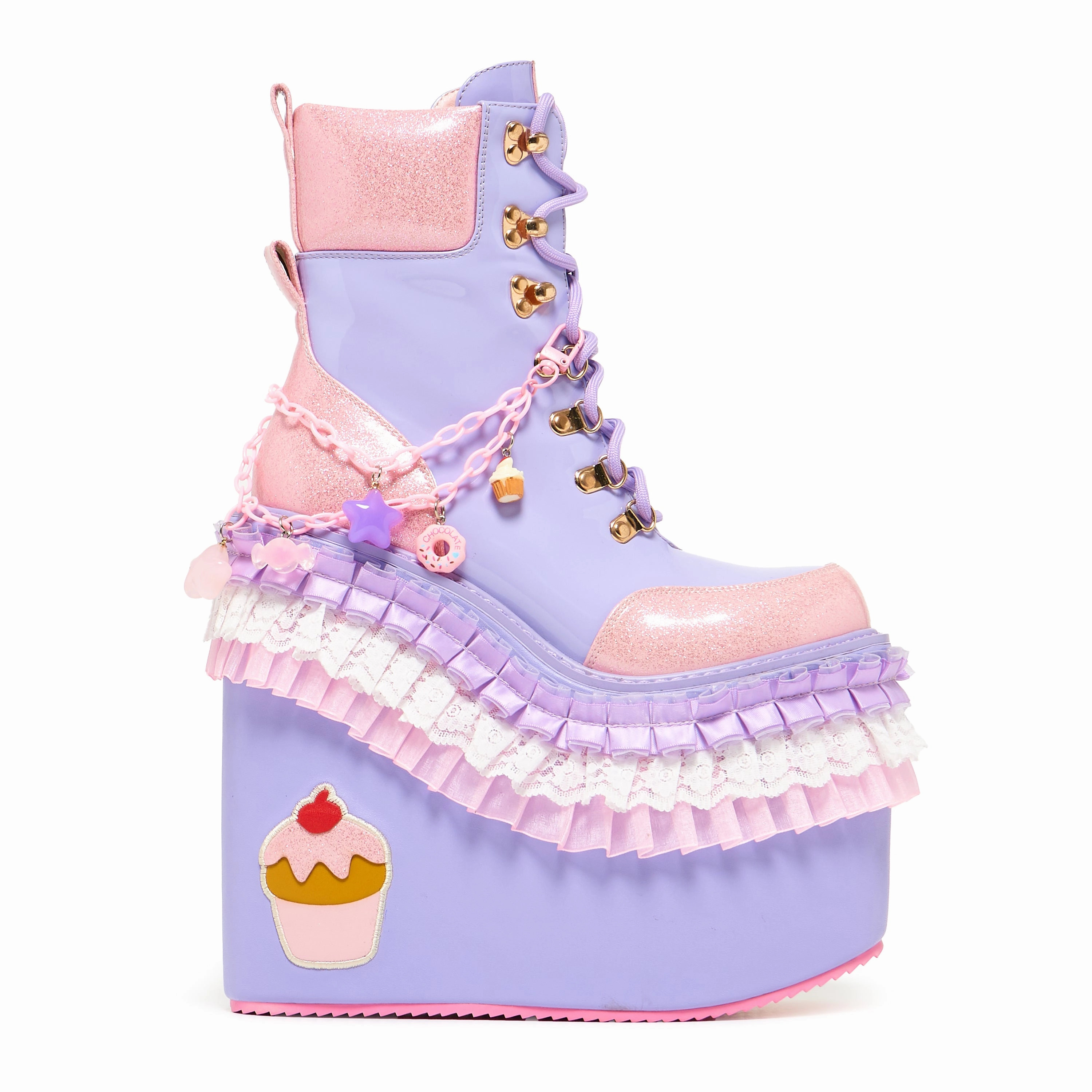 Cupcake Towers Platform Boots - Purple Distressed Ankle Boots