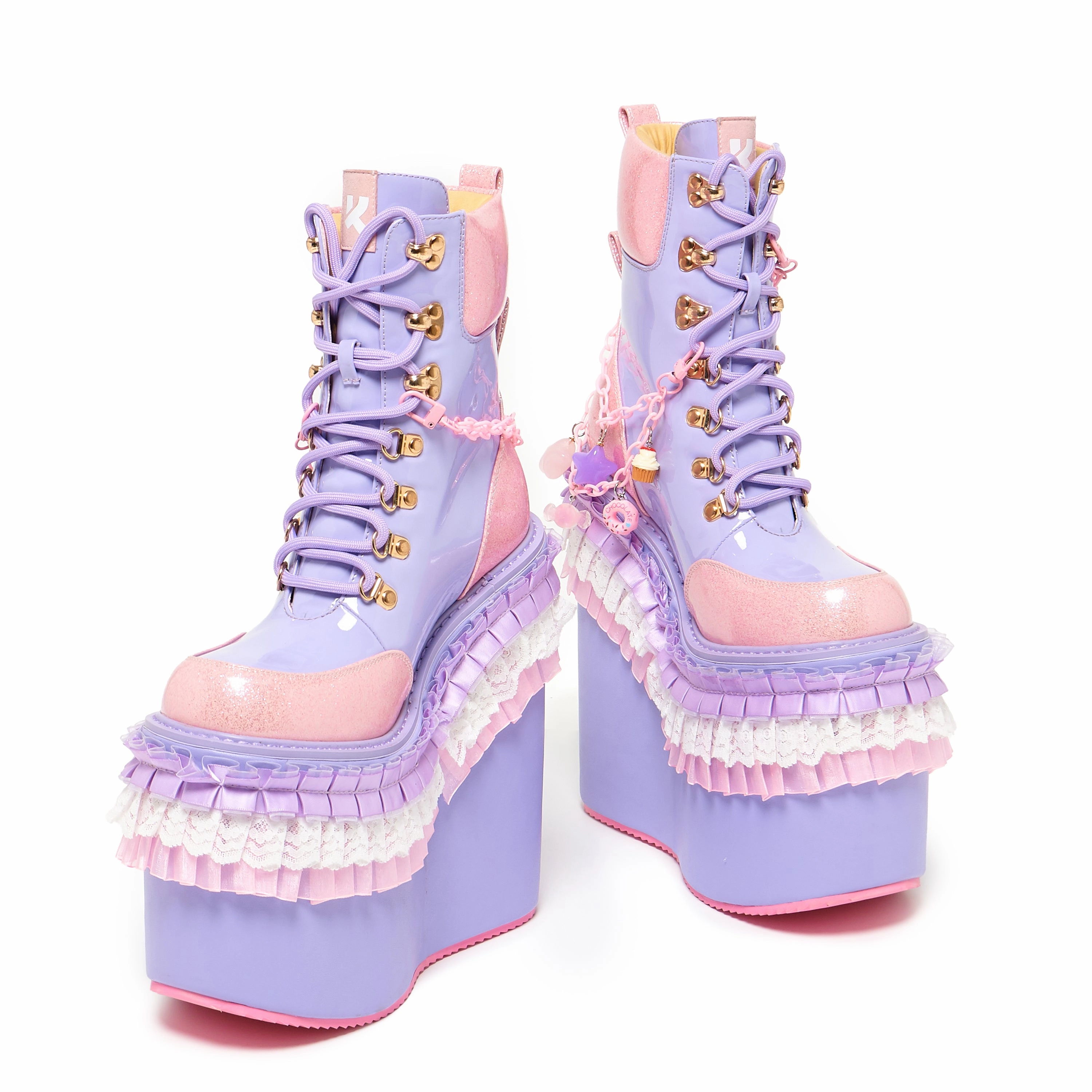 Leather Studded Ankle Boots Cupcake Towers Platform Boots - Purple