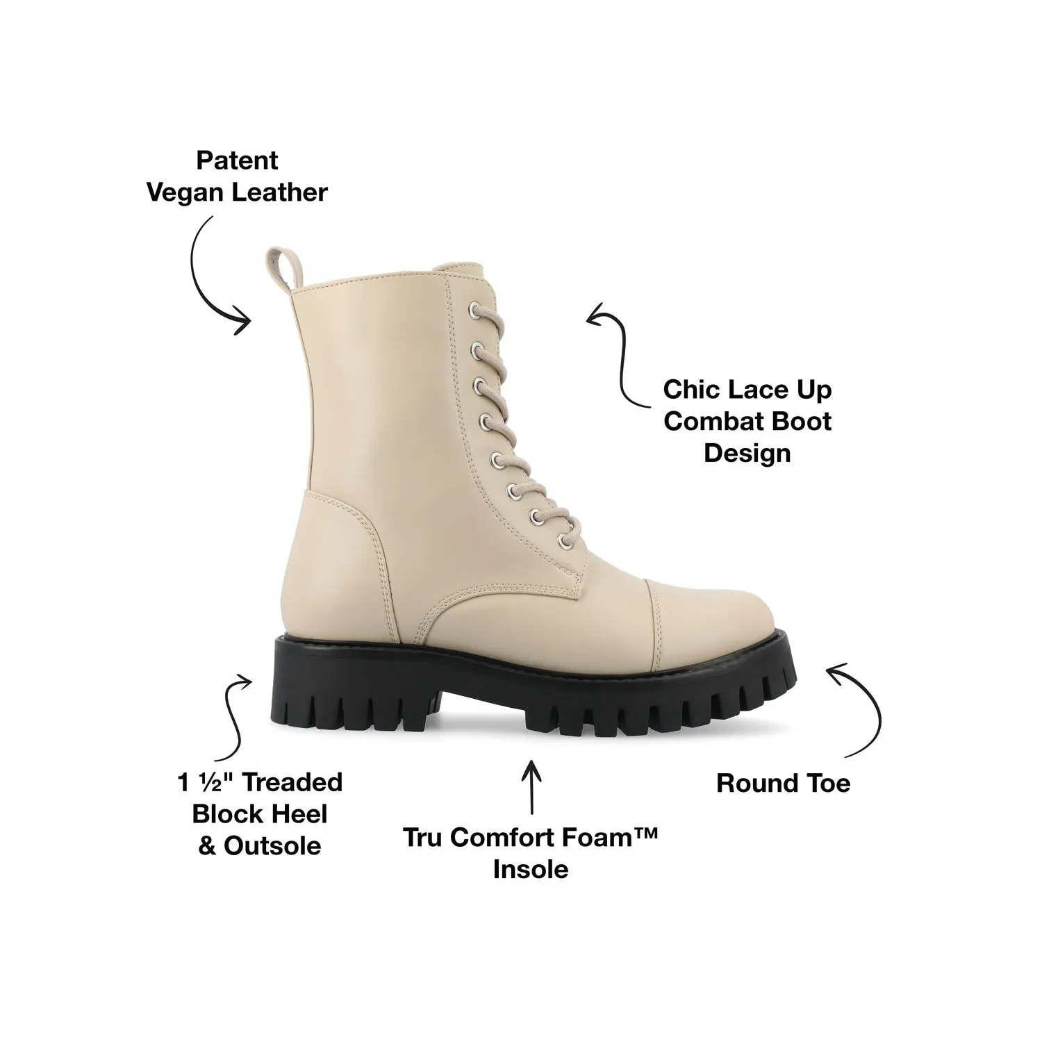 Shiny Leather Combat Boots AALEY LACE-UP BOOTIES IN WIDE