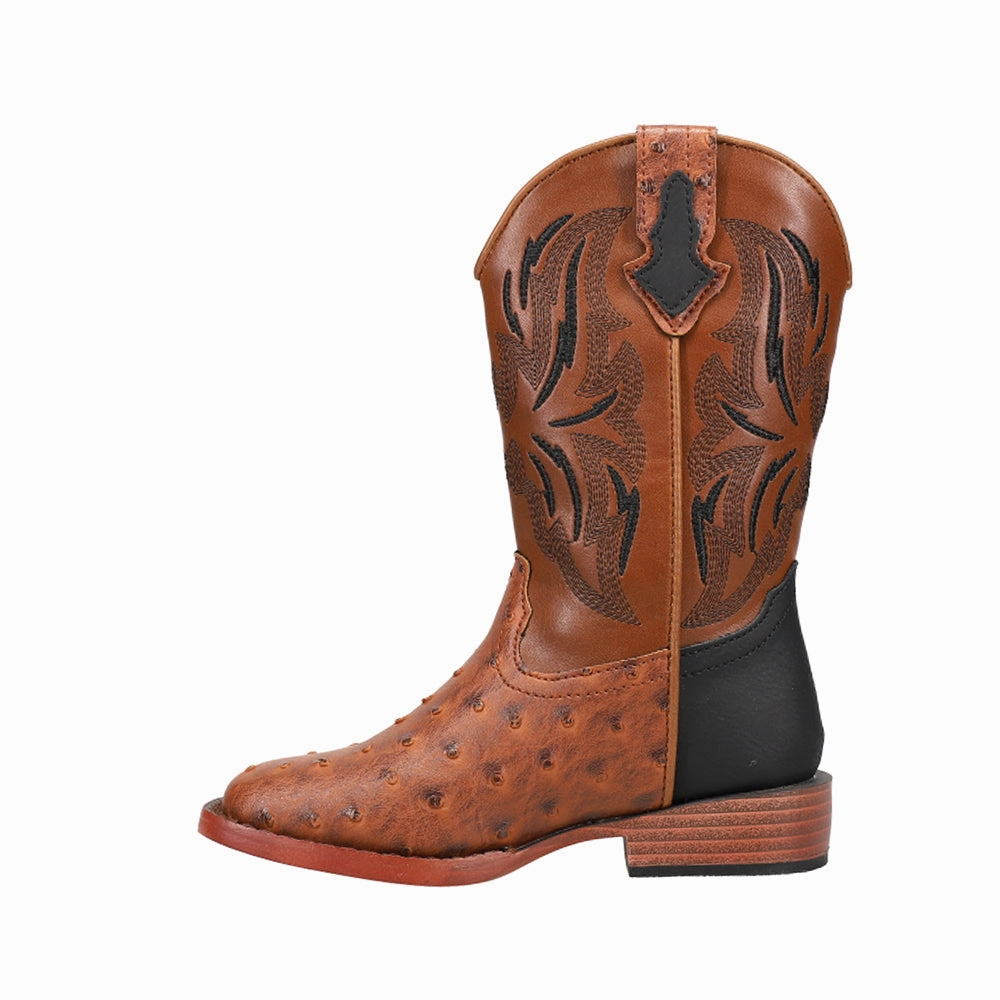 Dalton Printed Ostrich Square Toe Cowboy Boots (Little Kid) Muck Work Boots