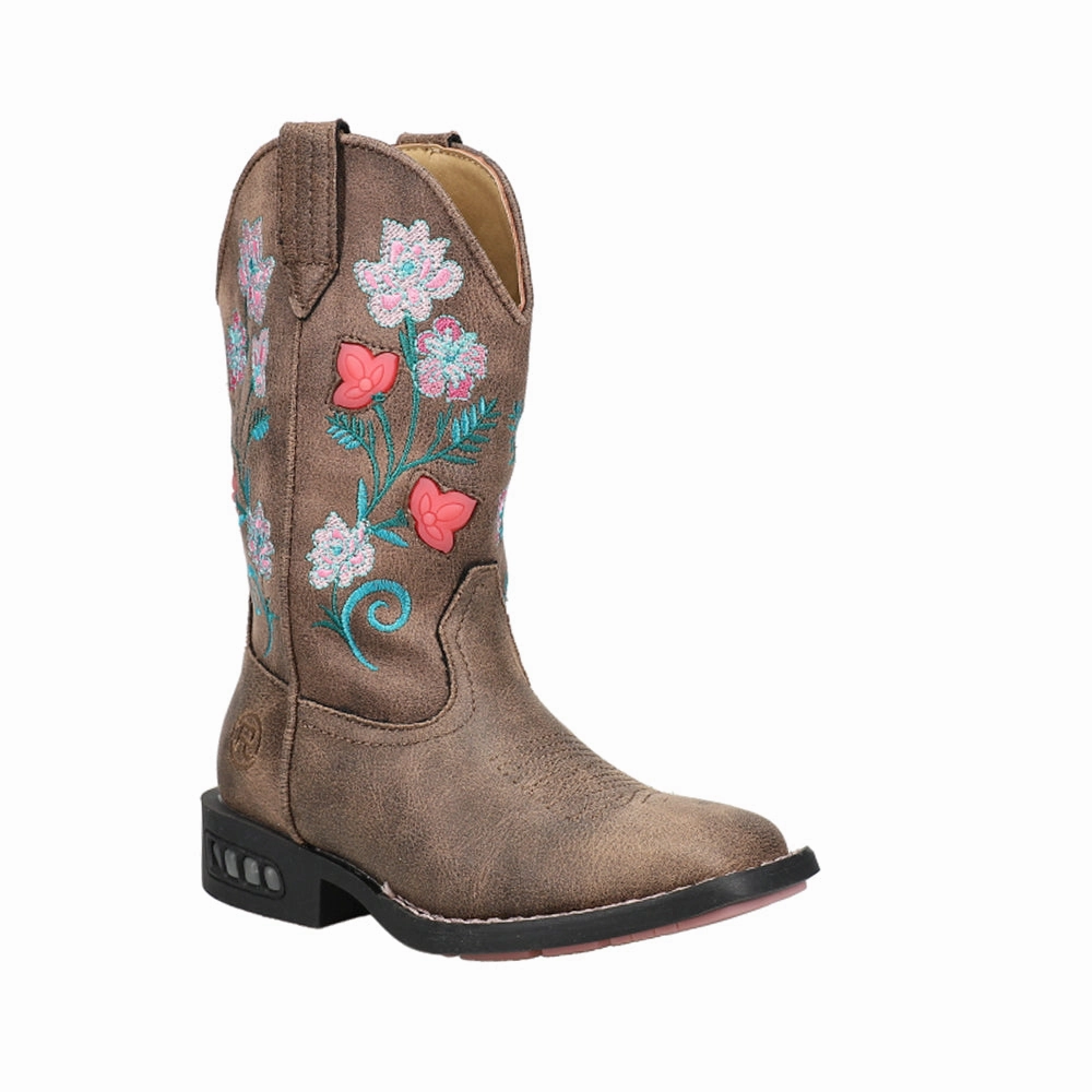 Dazzle Floral Lights Square Toe Cowboy Boots (Little Kid-Big Kid) Wide Width Cowgirl Boots