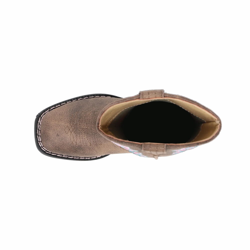 Dazzle Floral Lights Square Toe Cowboy Boots (Little Kid-Big Kid) Square Toe Leather Boots