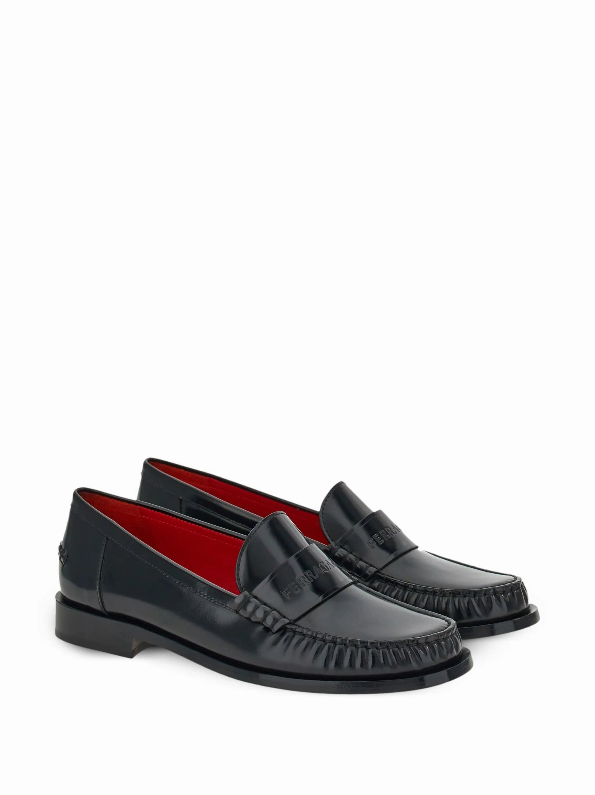 debossed-logo leather loafers
