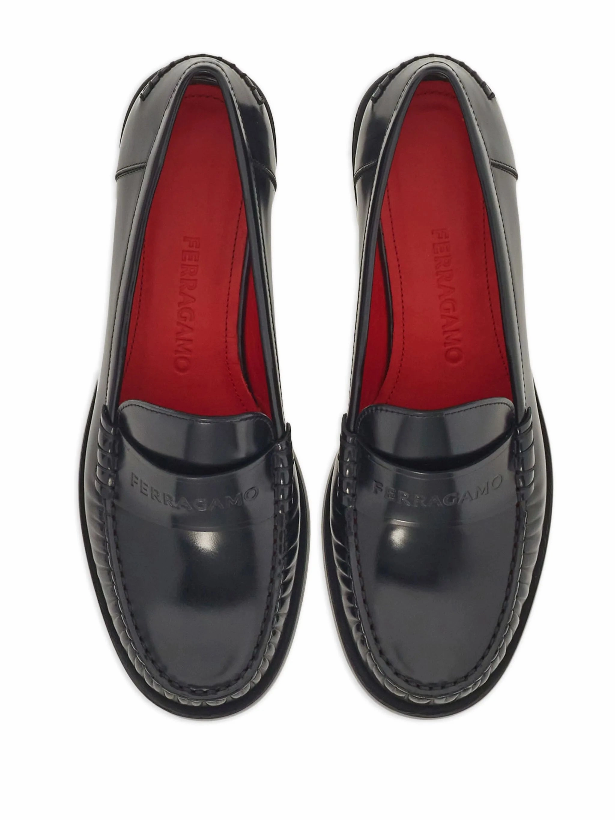 debossed-logo leather loafers