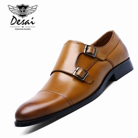 DESAI Brand Genuine Leather Double Buckles Men's Dress Shoes Formal Men Monk Shoes Oxford Shoes For Men Wedding Dress Derby Vs Oxford
