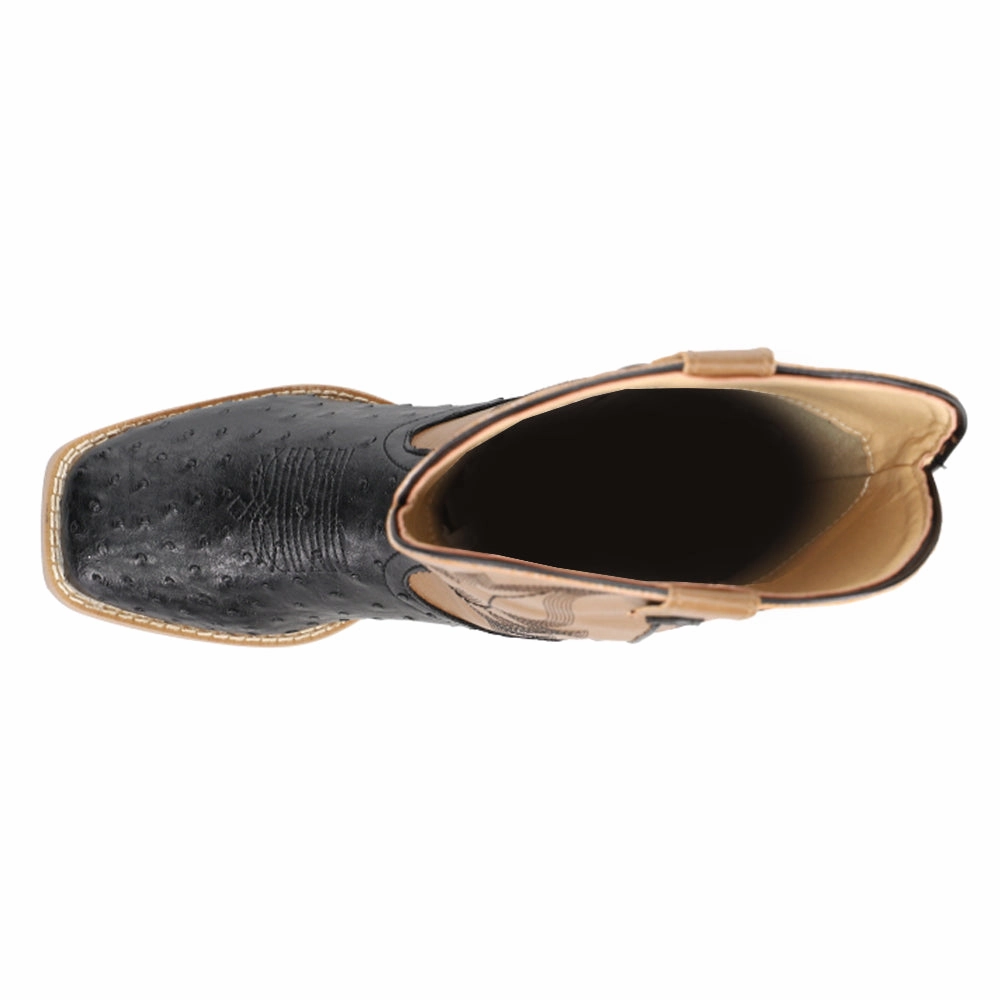 Leather Heeled Ankle Boots Bumps Embroidered Square Toe Cowboy Boots (Big Kid)