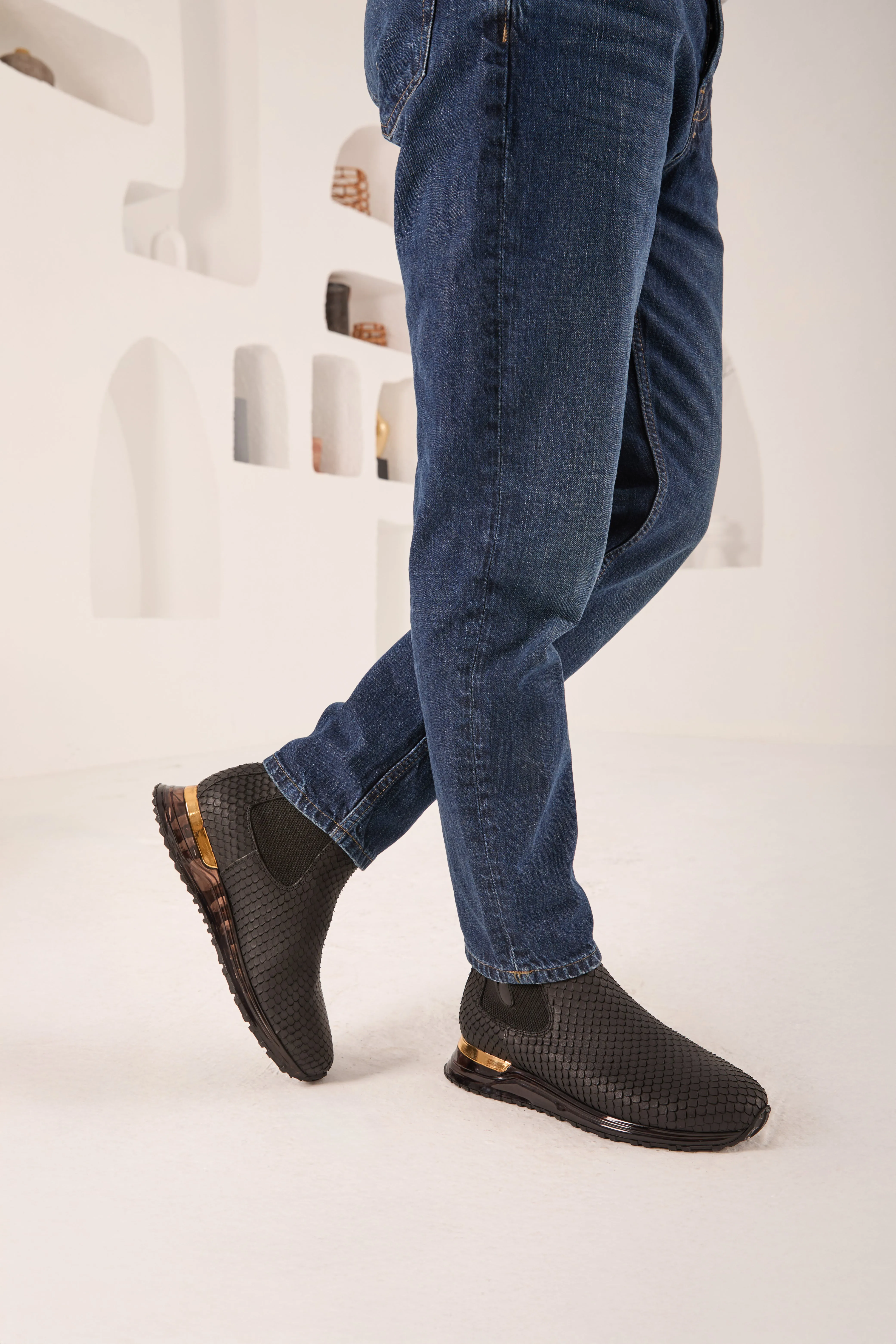 High Shaft Chelsea Boots The Panther Black Leather Men Chelsea Boot