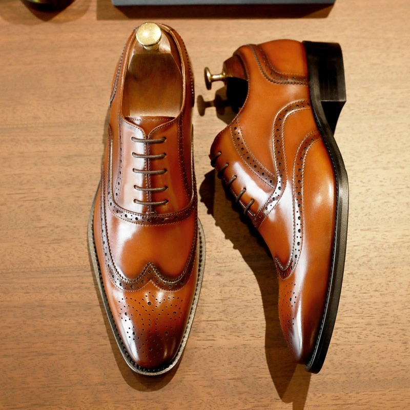 Slip On Oxfords West Louis Formal Genuine Leather Business-Men Brogue Oxford Shoes