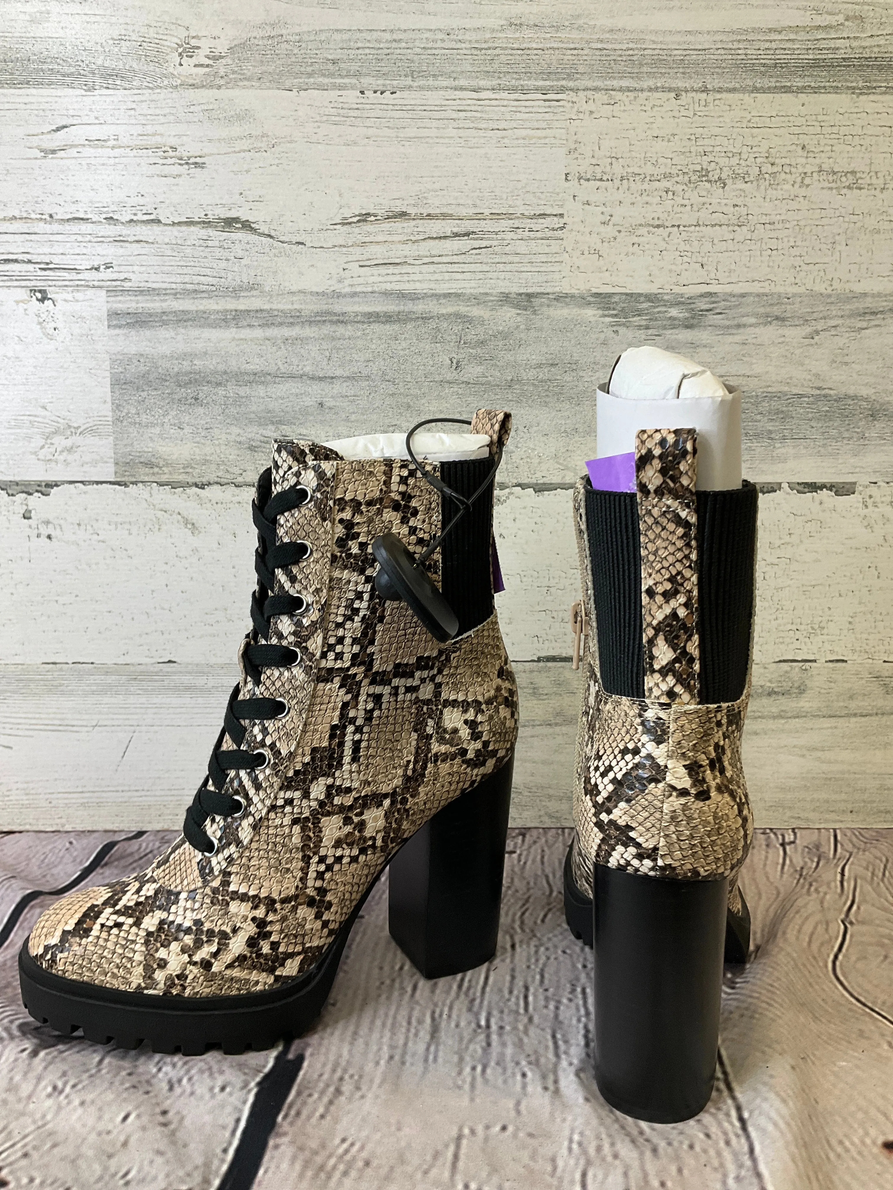 Combat Boots Lace Code Snakeskin Print Boots Combat Steve Madden, Size 6.5
