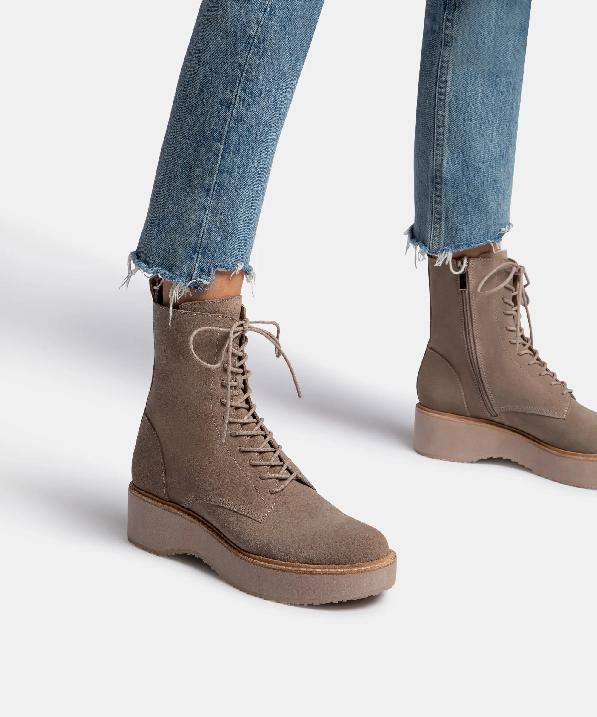 Heel Combat Boots VELA BOOTS ALMOND SUEDE - re:vita