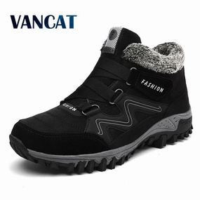 Snake Print Block Heel Ankle Boots VANCAT Men Boots Winter With Fur 2018 Warm Snow Boots Men Winter Boots Work Shoes Men Footwear Fashion Rubber Ankle Shoes 39-46