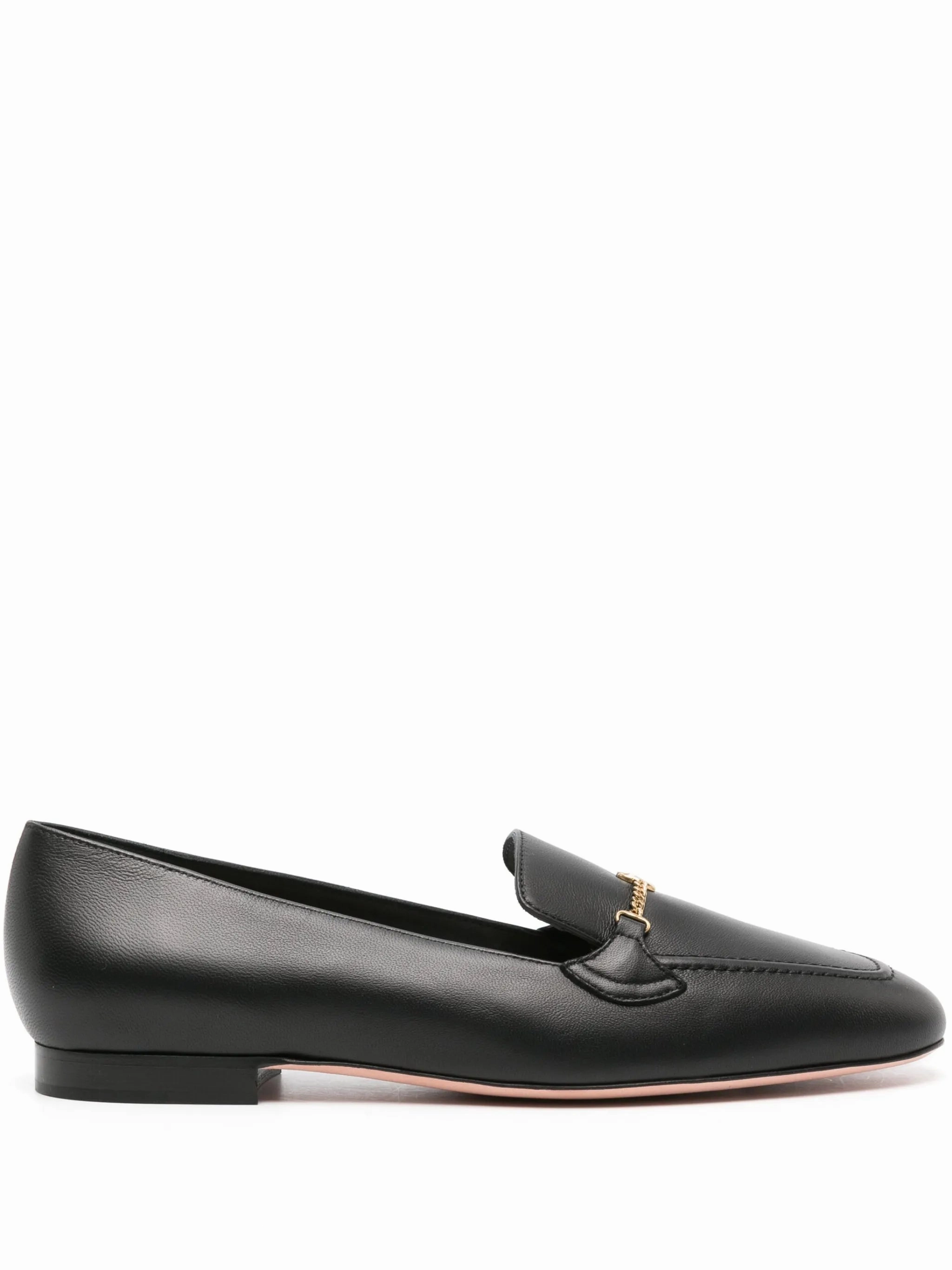Navy Blue Penny Loafers Emblem chain-detail leather loafers