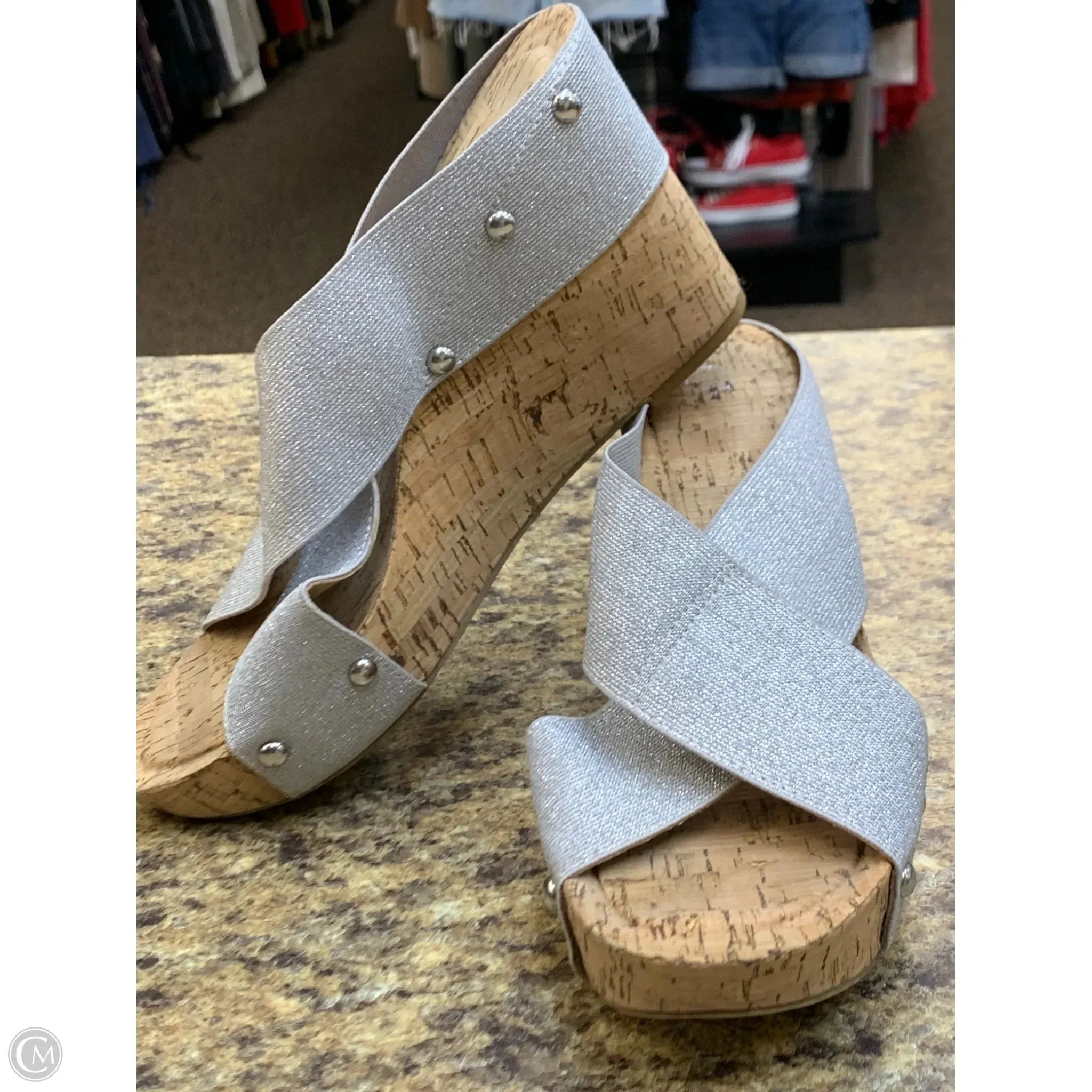 Suede Peep Toe High Heels Shoes Heels Wedge By Clothes Mentor In Ivory, Size: 10