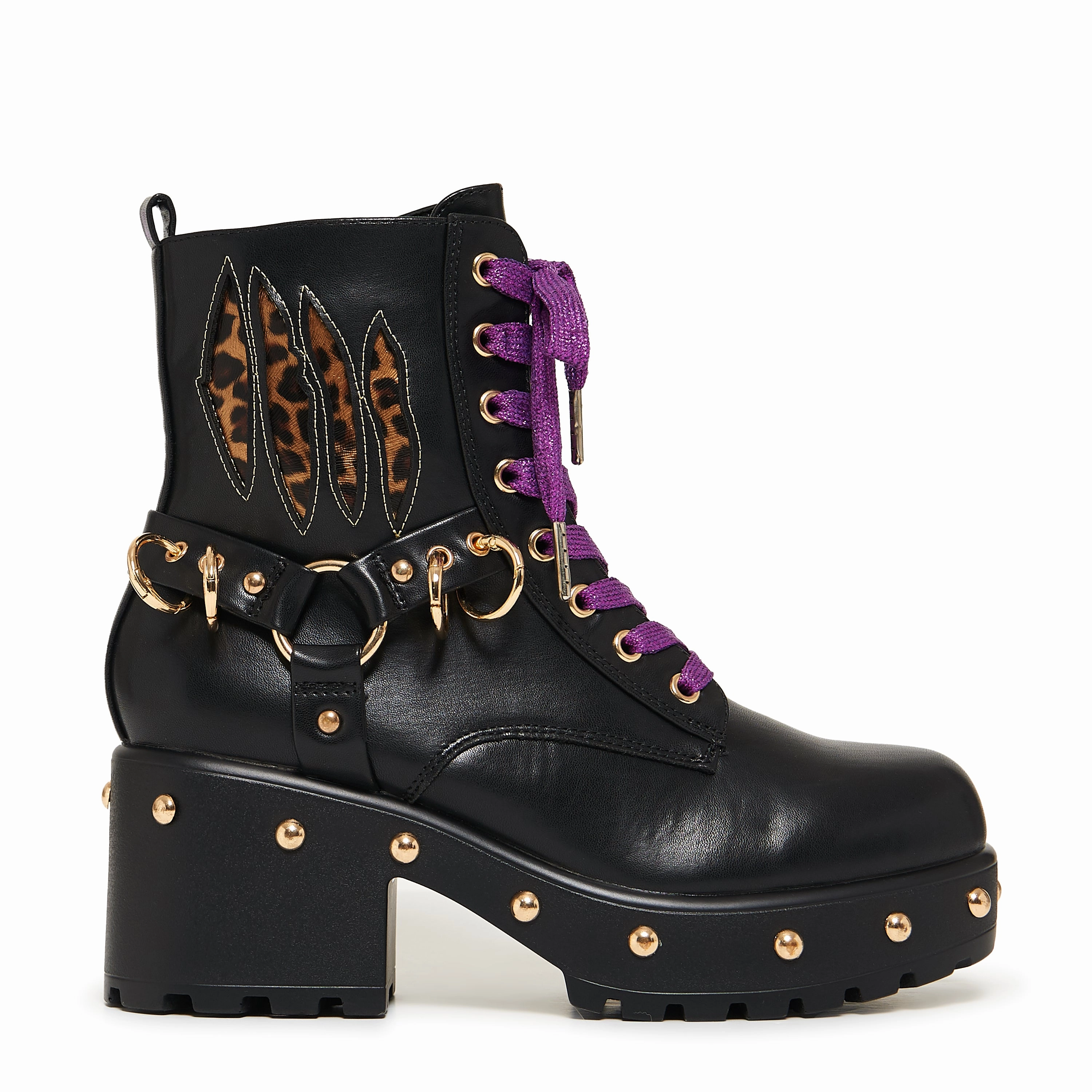 Ankle Boots With Heels And Laces Lucia Werewolf Military Studded Boots - Black
