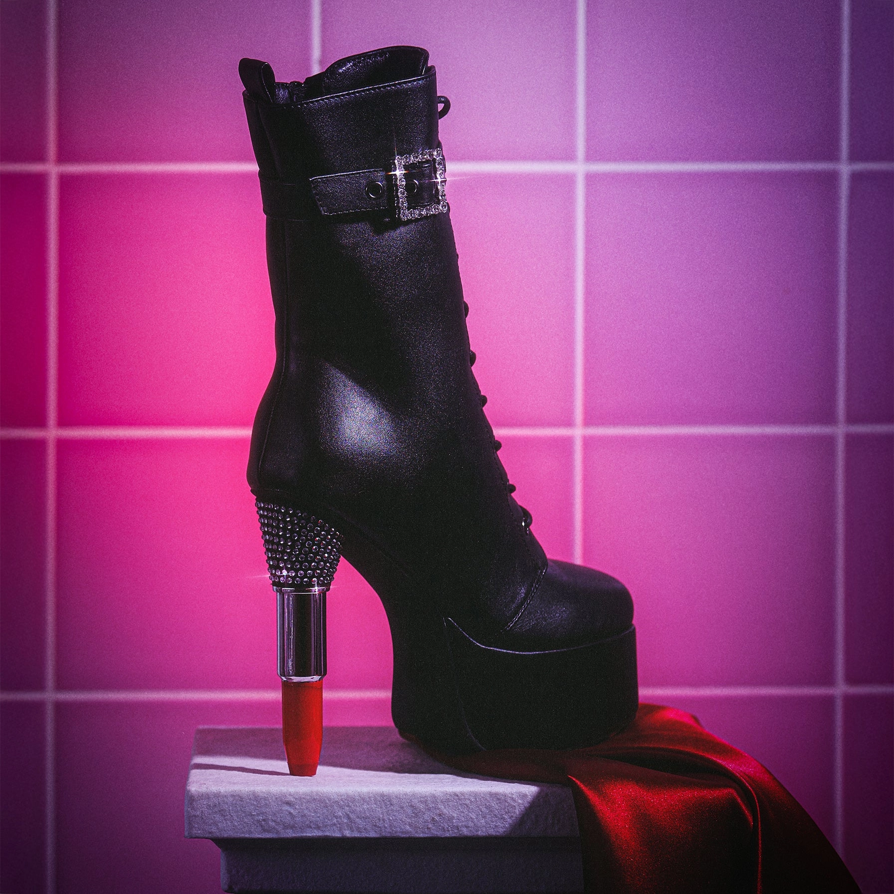 Leather Ankle Boots Stiletto Heel Thrill Me Lipstick Heeled Boots - Black