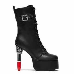Ankle Boots With Leather Pants Thrill Me Lipstick Heeled Boots - Black