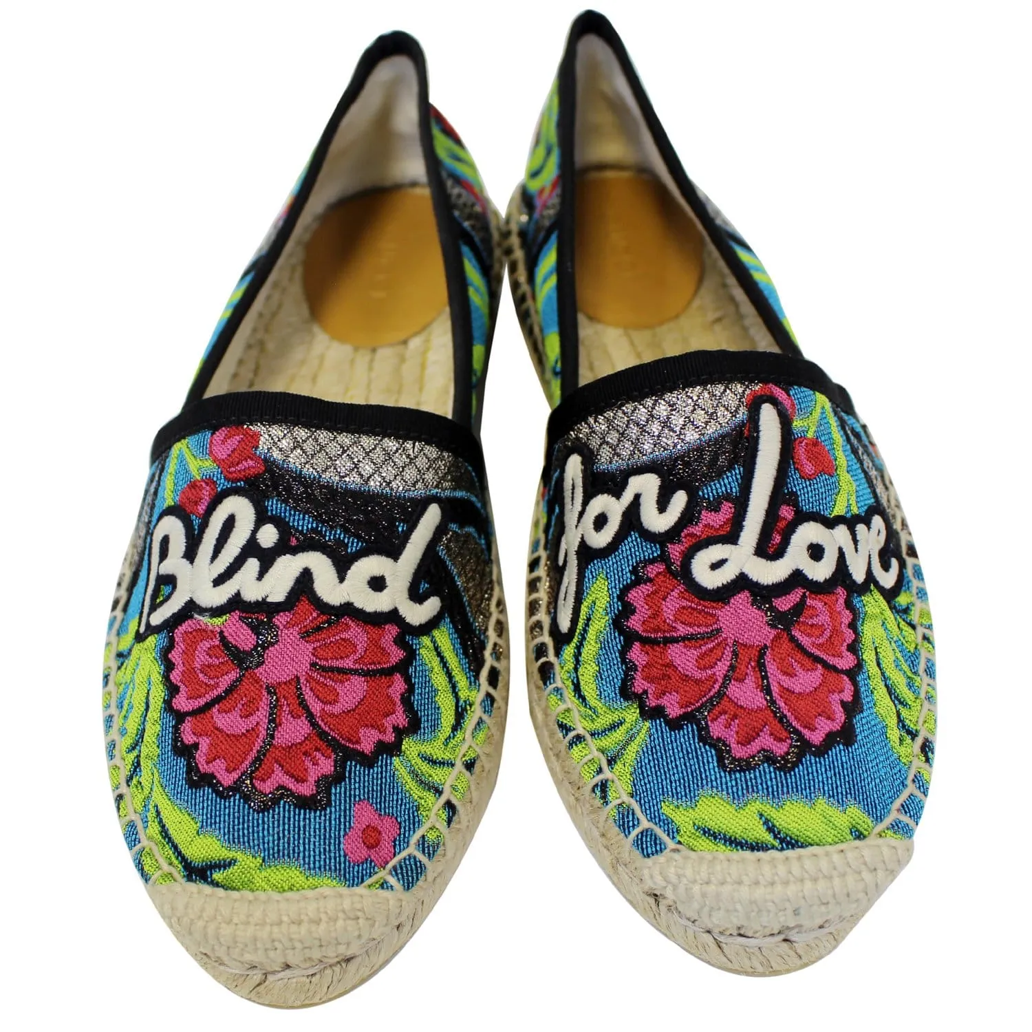 Espadrille Sneakers Amazon GUCCI Embroidered Blind For Love Espadrilles Flat Multicolor US 6 - Last Call