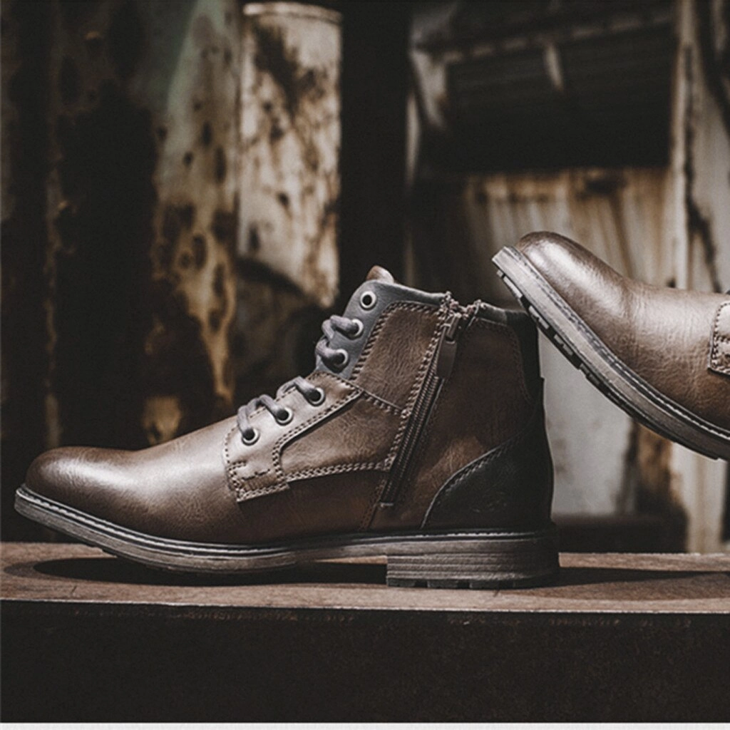 West Louis Retro High-Top Real Fashion Boots Leather Ankle Boots Wide Fitting