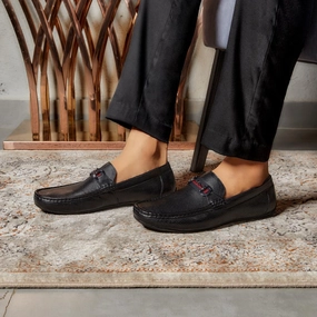 The Rottervam Black Mens Driving Leather Loafer Faux Leather Loafers