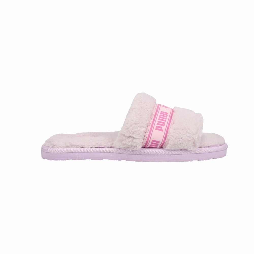 Fluffy Slide Sandals (Big Kid) White Gold Sandals
