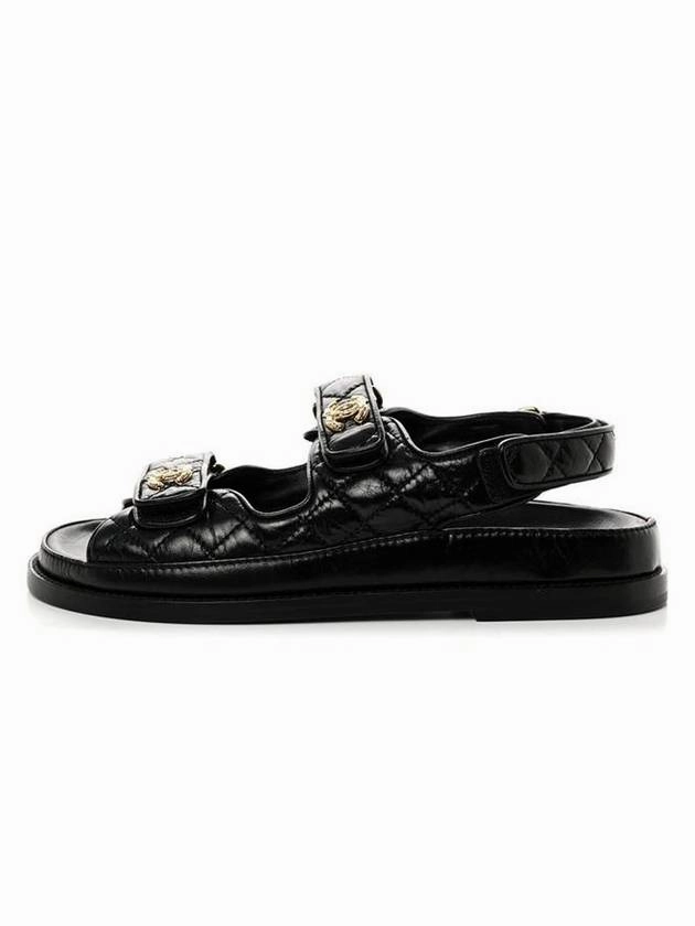 Logo Crumpled Shiny Lambskin Sandals Black Chanel Gator Sandals