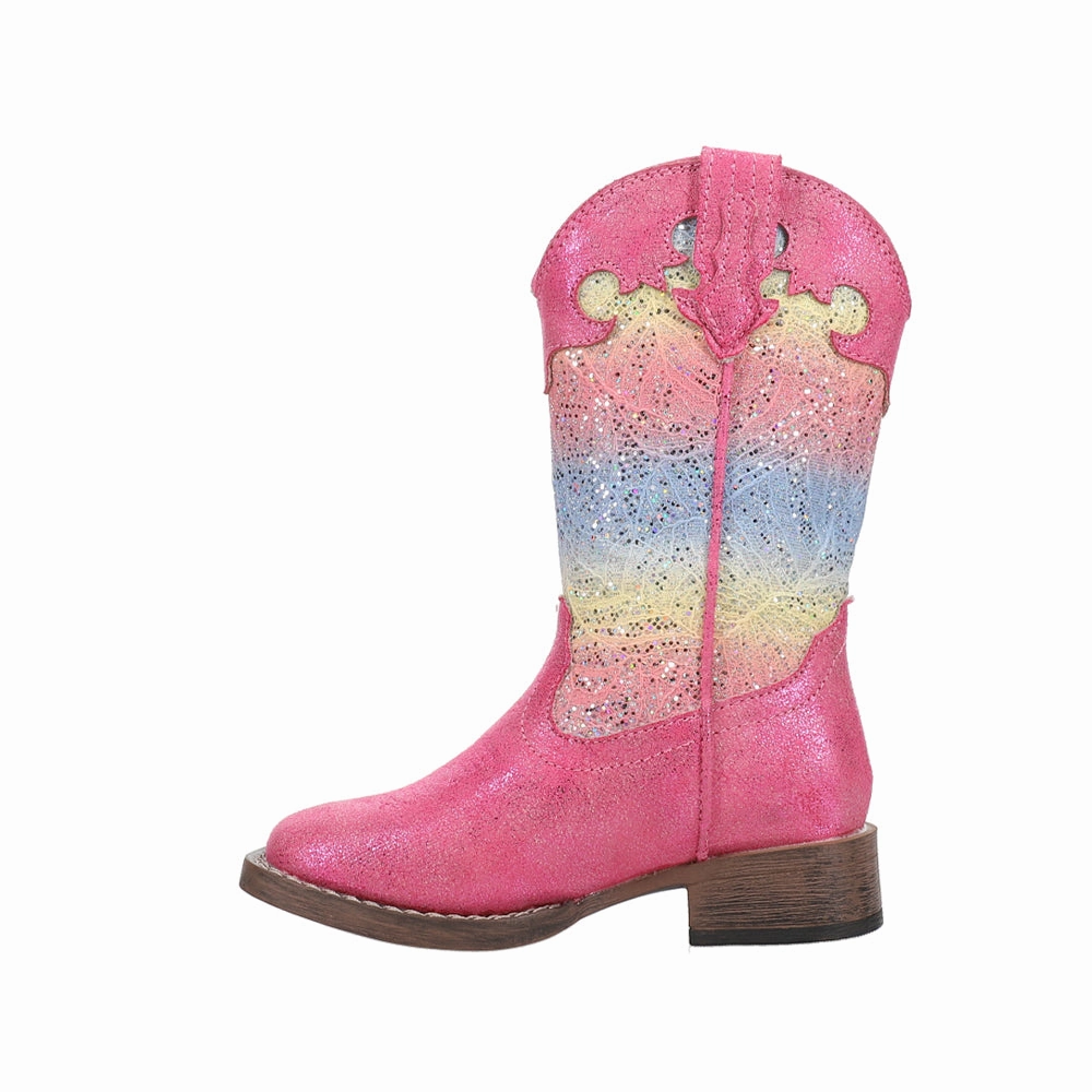 Glitter Lace Square Toe Cowboy Boots (Little Kid-Big Kid) Flat Boots Knee High