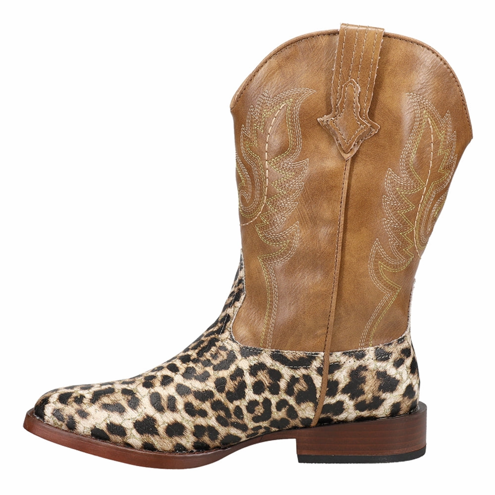 Durango Western Boots Glitter Leopard Square Toe Cowboy Boots (Big Kid)