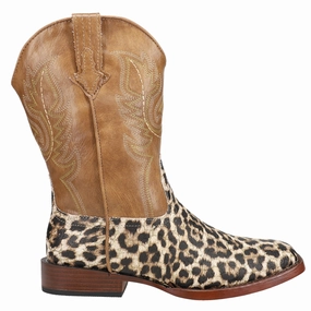 Glitter Leopard Square Toe Cowboy Boots (Big Kid) Jump Boots