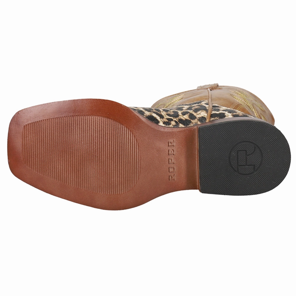 Summer Boots Glitter Leopard Square Toe Cowboy Boots (Big Kid)