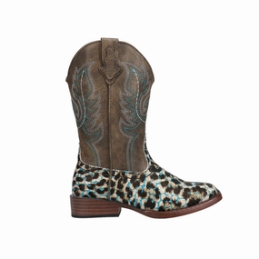 Glitter Leopard Square Toe Cowboy Boots (Little Kid-Big Kid) Low Cut Cowboy Boots