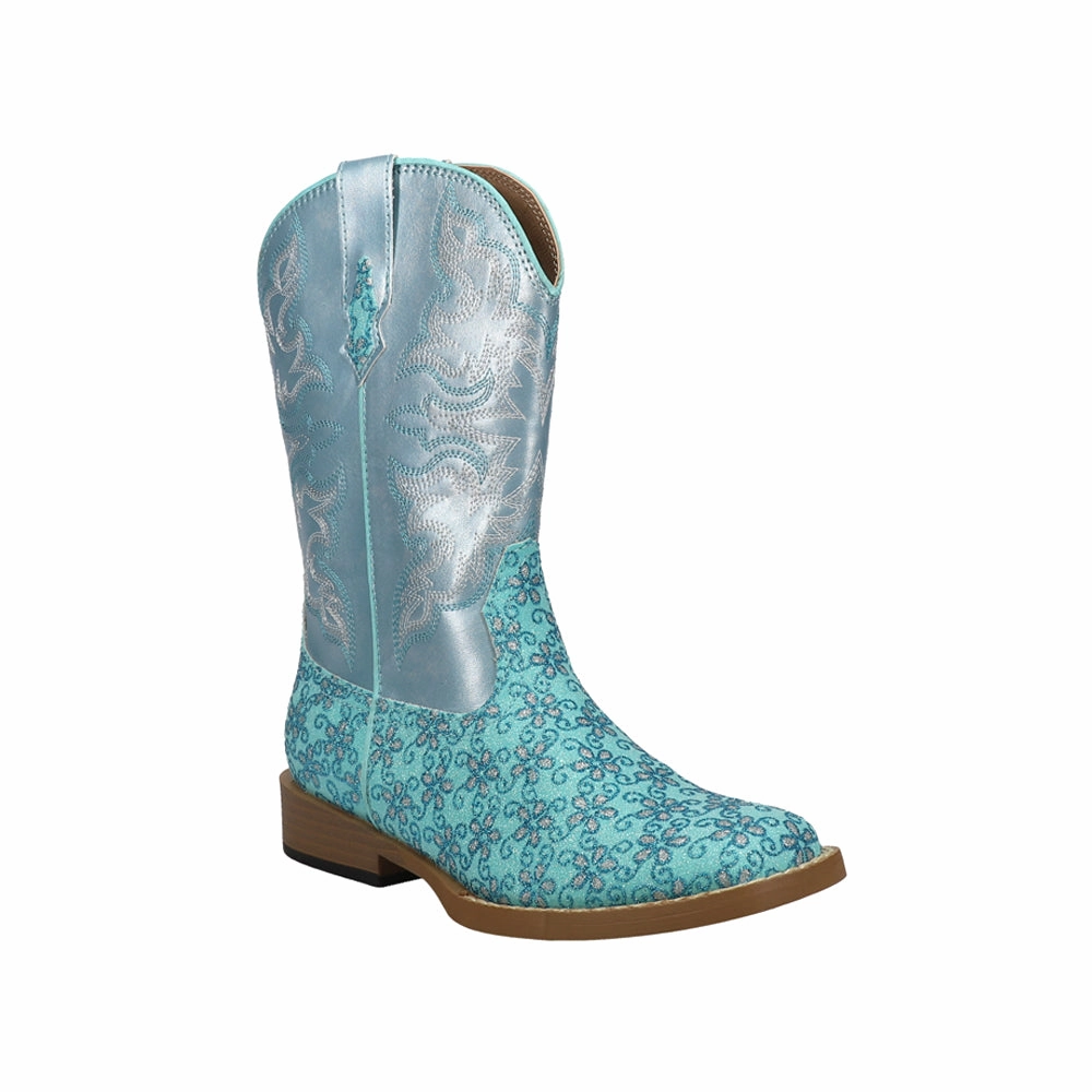 Glittery Floral Square Toe Cowboy Boots (Little Kid-Big Kid) Suede