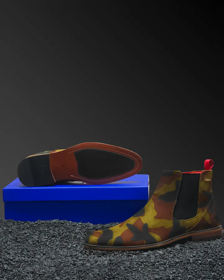 Tayno The Victorian Camoflage Green Chunky Rubber Sole Chelsea Boots