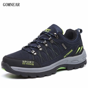 Wide Fit GOMNEAR Men's Hiking Shoes Male Outdoor Shoes Hiking Antiskid Breathable Trekking Shoes Hunting Tourism Mountain Sneakers Boots