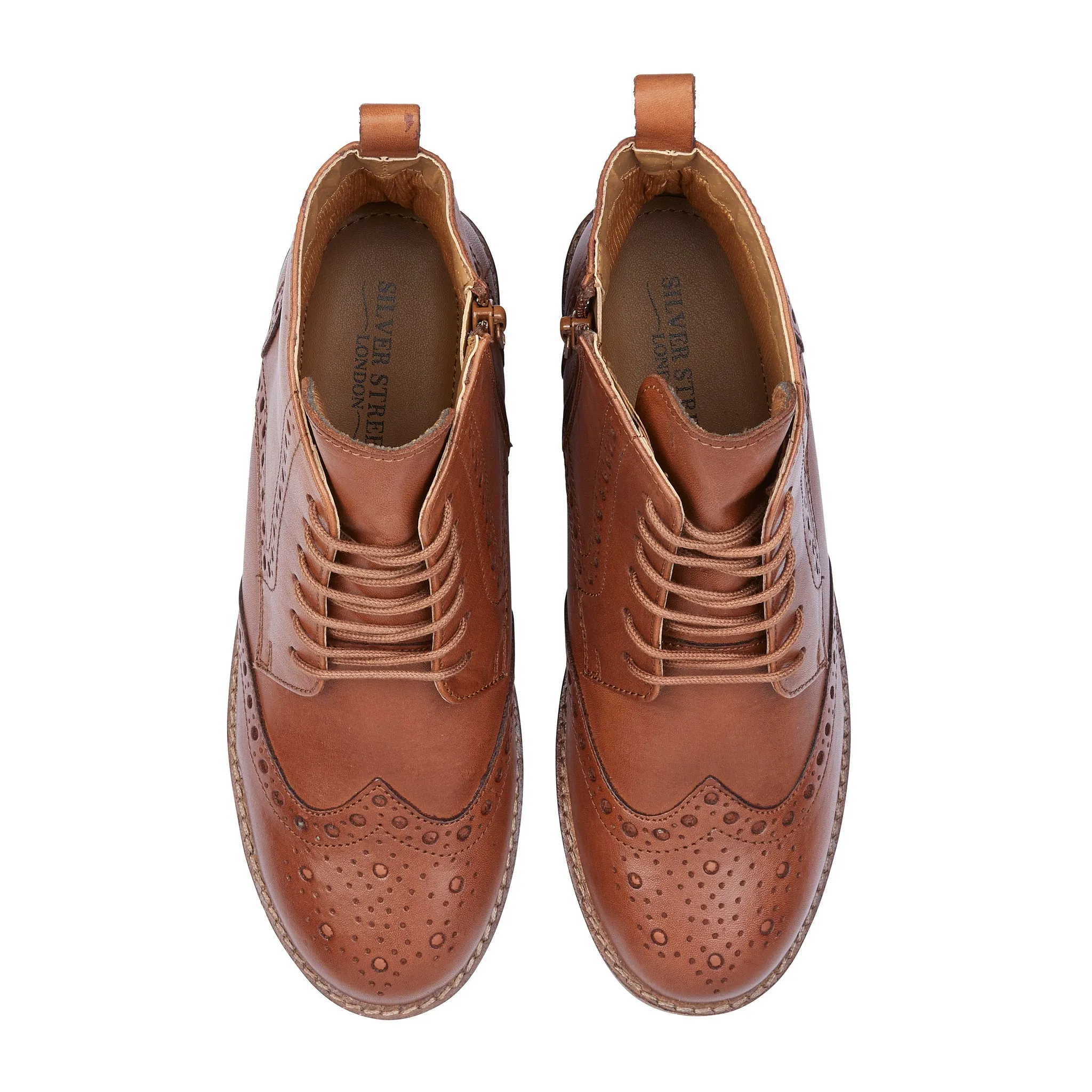 Grace Leather Brogue Boots - Cognac Chunky Chelsea Boots With Zip