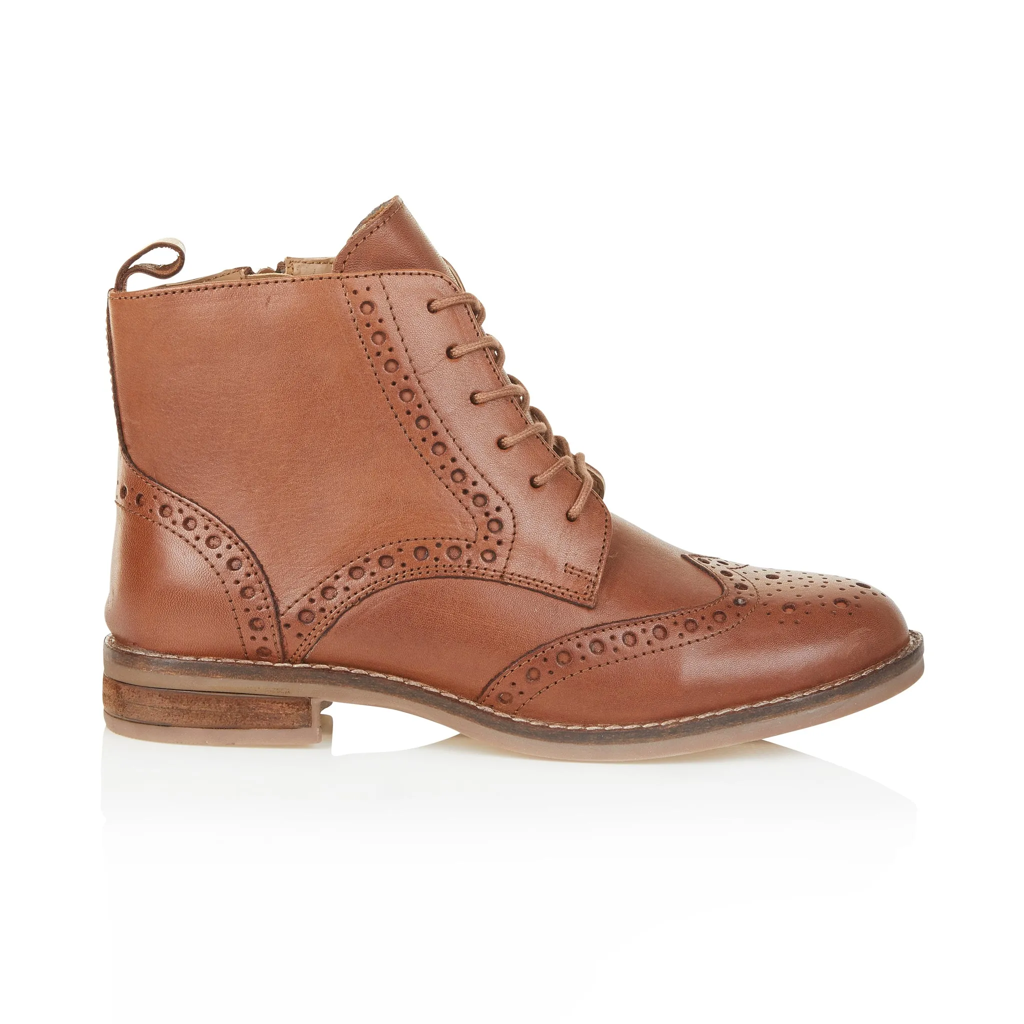 Grace Leather Brogue Boots - Cognac Desert Chelsea Boots