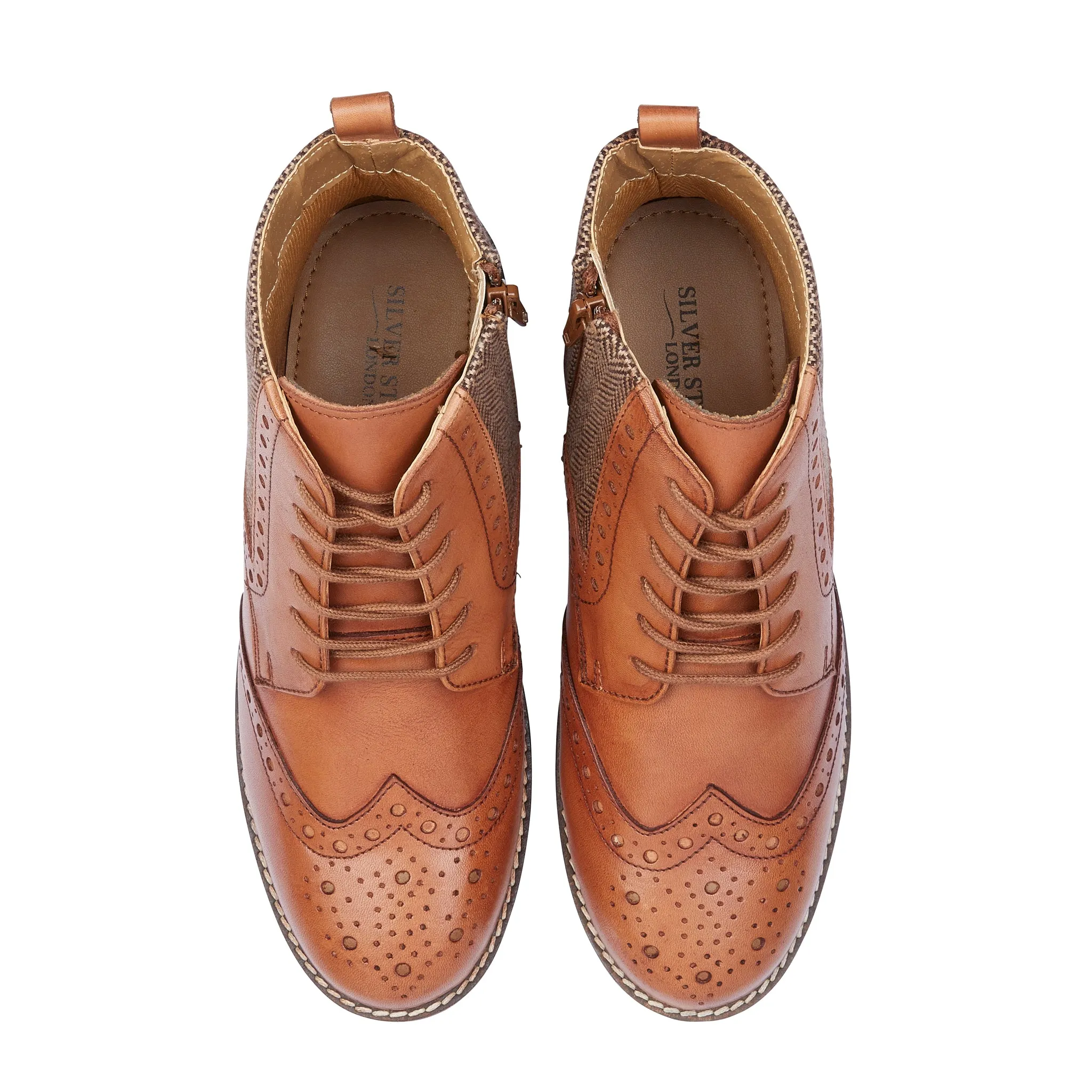 Grace Leather Brogue Boots - Tan Chelsea Boots With Suit