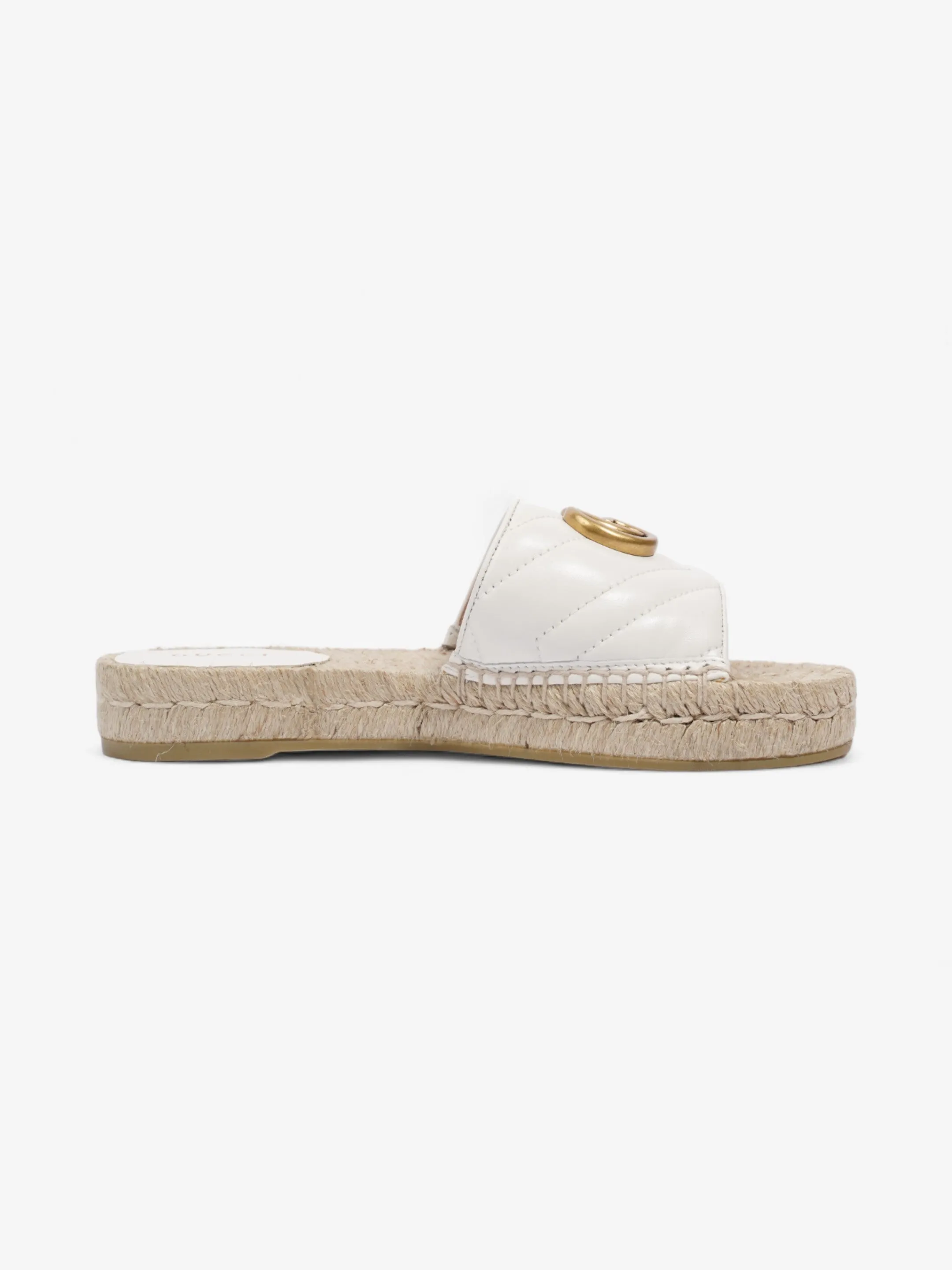 Gucci GG Marmont Espadrille Sandals White / Gold Leather EU 35.5 UK 2.5 Larissa Metallic Canvas Espadrille Wedge