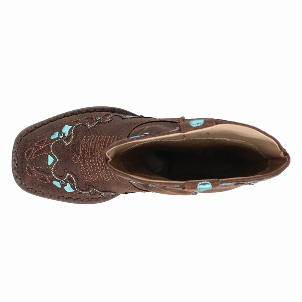 Heart Embroidery Square Toe Cowboy Boots (Little Kid-Big Kid) Black Cowboy Boots