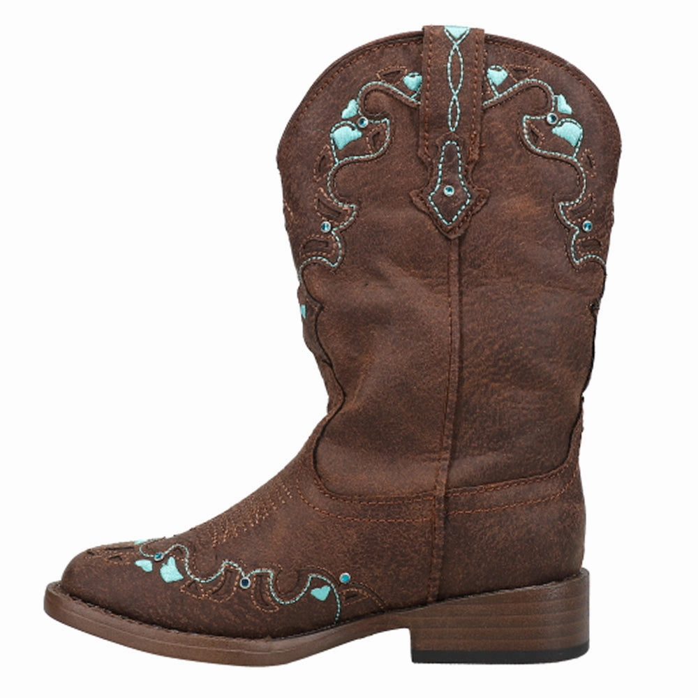 Internet Stream Relief Boots Heart Embroidery Square Toe Cowboy Boots (Little Kid-Big Kid)