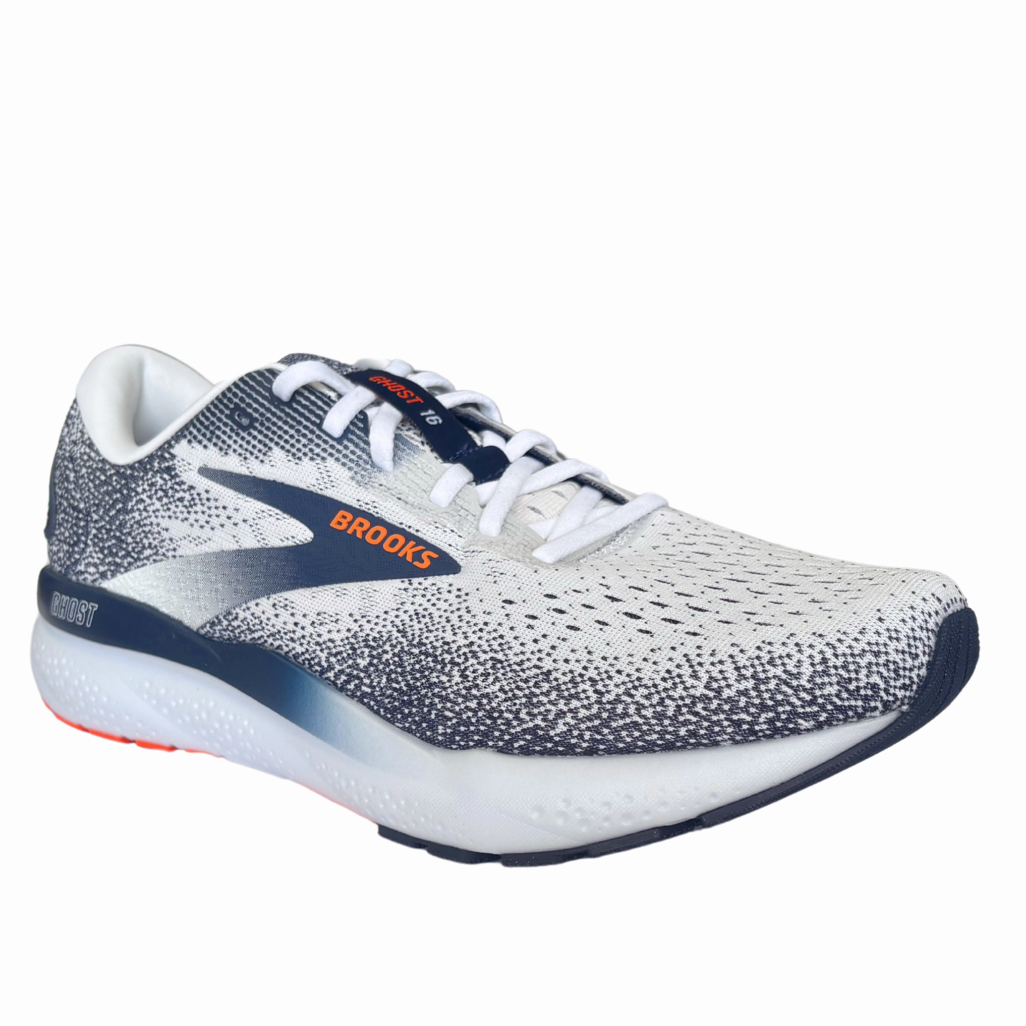 Brooks Men's 110418 130 Ghost 16 White Peacoat Orange Cushion Support Running Shoes Leopard Print