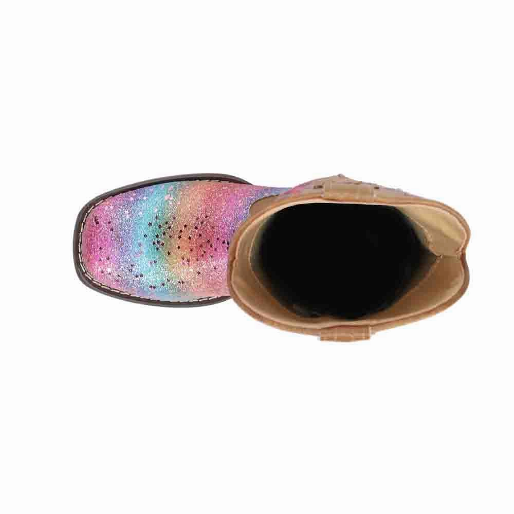 Rainbow Glitter Square Toe Cowboy Boots (Little Kid) Rbx Boots
