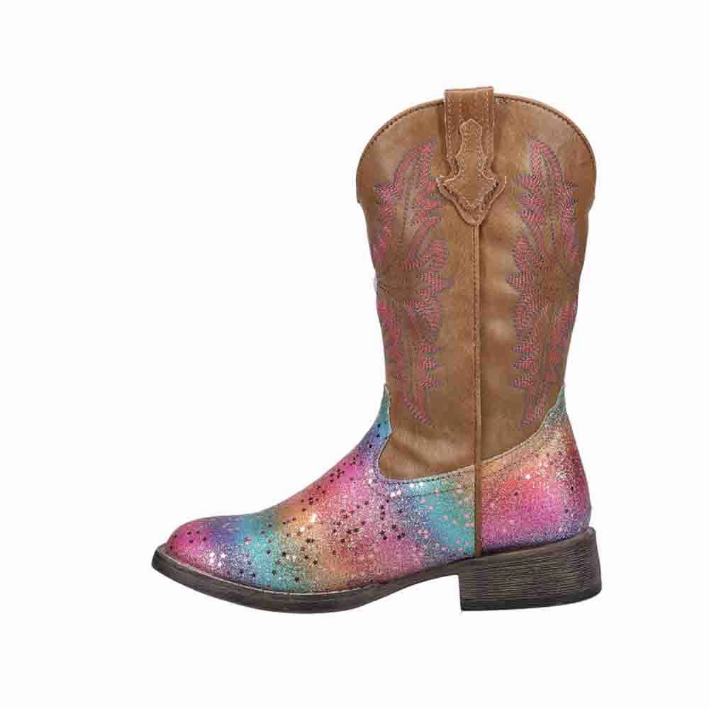Parachute Boots Rainbow Glitter Square Toe Cowboy Boots (Little Kid)