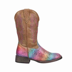 Rainbow Glitter Square Toe Cowboy Boots (Little Kid) Tap Boots