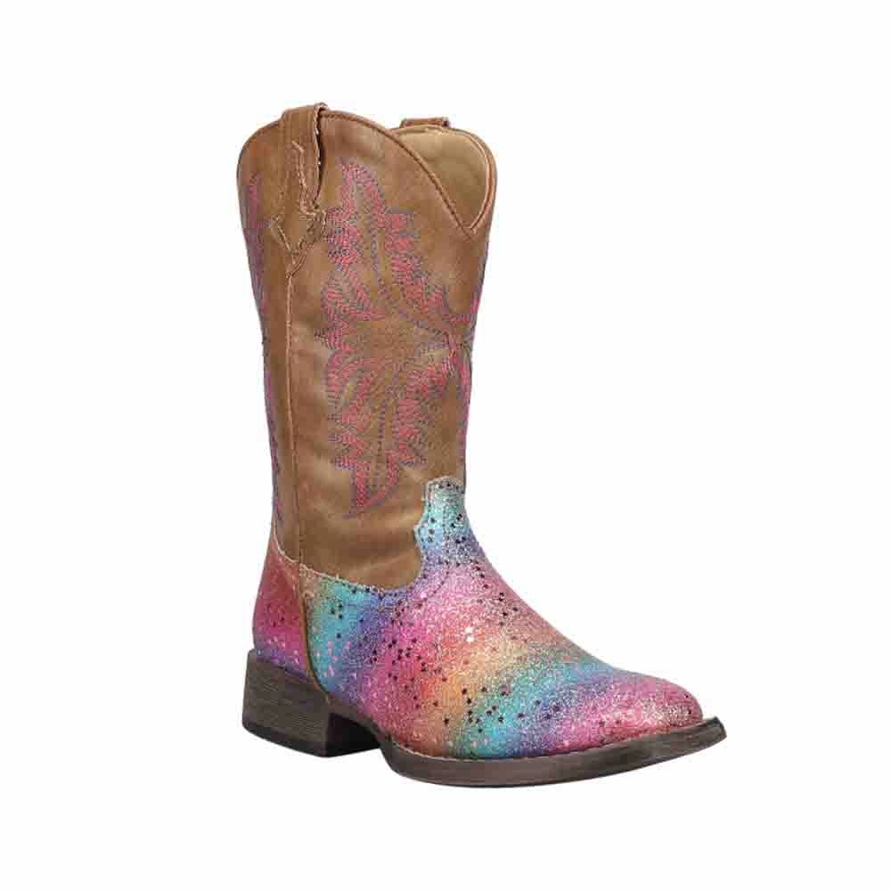 Earl Shaffer Boots Rainbow Glitter Square Toe Cowboy Boots (Little Kid)