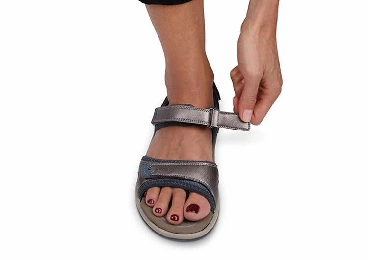 Orthofeet Women Malibu Two Way Strap - Pewter Sandals With Best Support