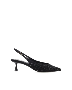 SONNY - BLACK BOUCLE Thigh High Boots With Block Heel