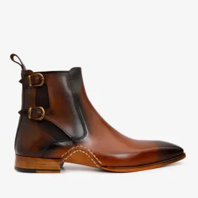 The Royal Hand Craft Tan Leather Double-Buckle Chelsea Men Boot Sale Chelsea Boots