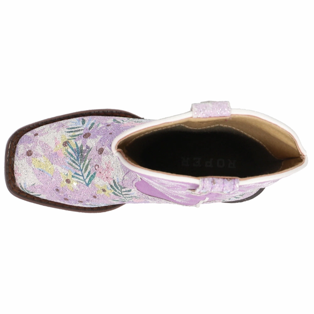 Lace Up Cowgirl Boots Glitter Floral Square Toe Cowboy Boots (Little Kid-Big Kid)