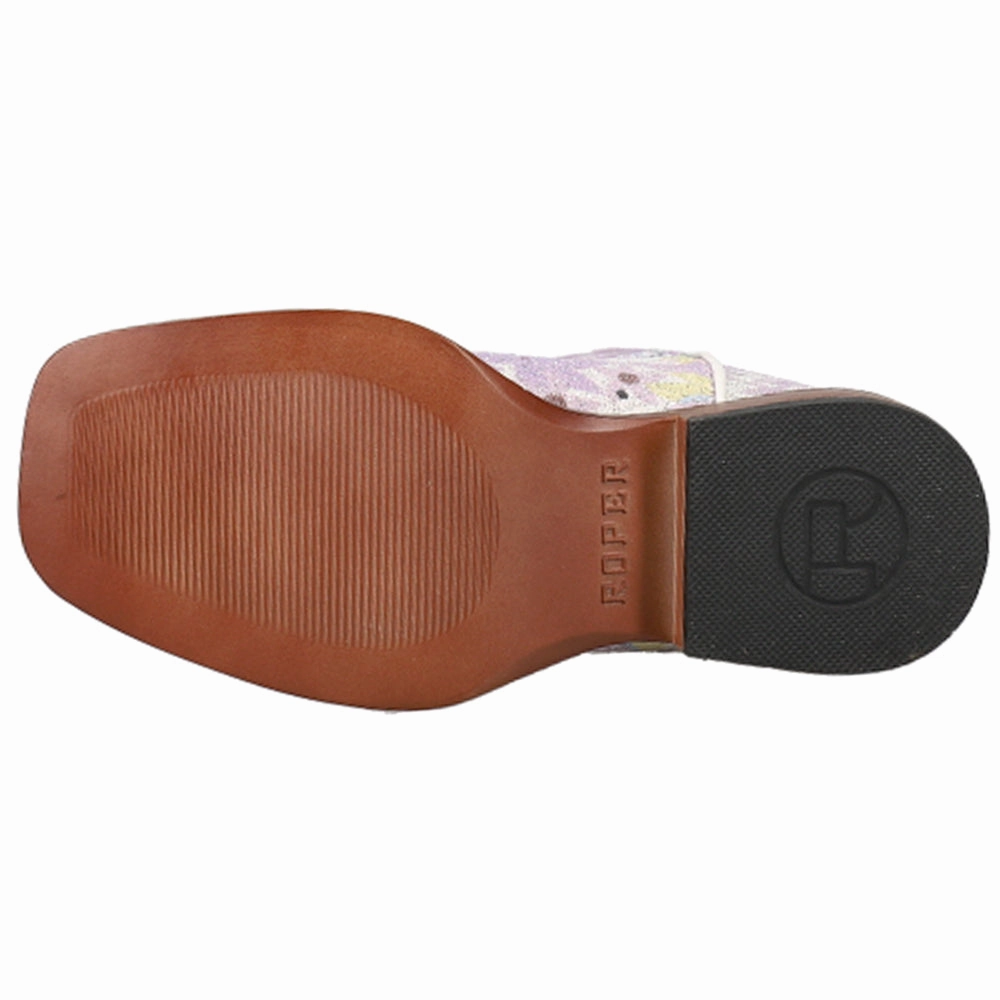 Glitter Floral Square Toe Cowboy Boots (Little Kid-Big Kid) Veronica Combat Boots